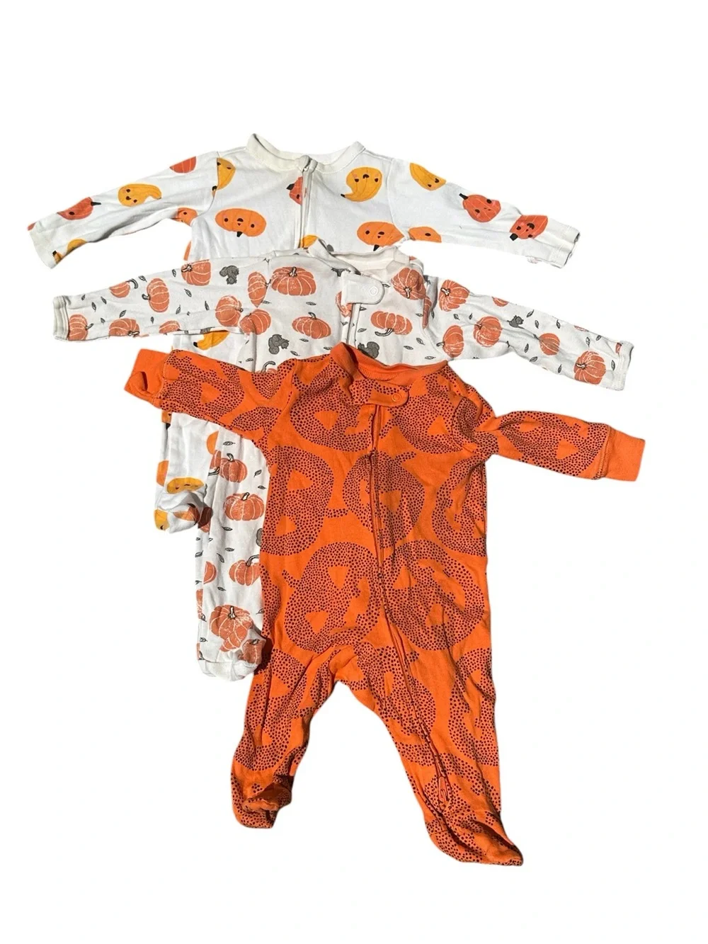 Old Navy/ Carter’s Halloween Fall two-way zip footed pajamas pumpkin orange